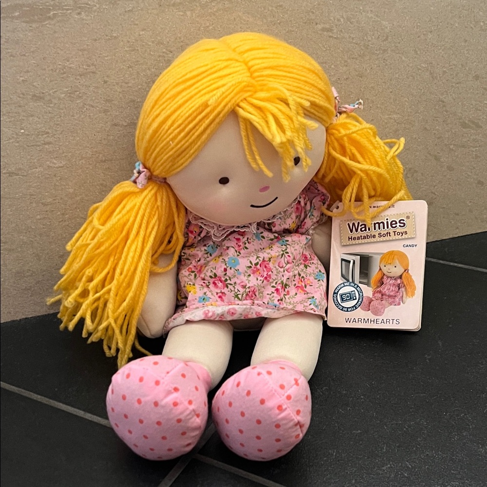 Warmies Heatable Soft Doll with Yellow Hair and Pink Dress